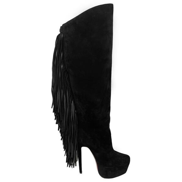 Christian Louboutin Interlopa Fringe Suede Knee High Boots 37 - Picture 4 of 8